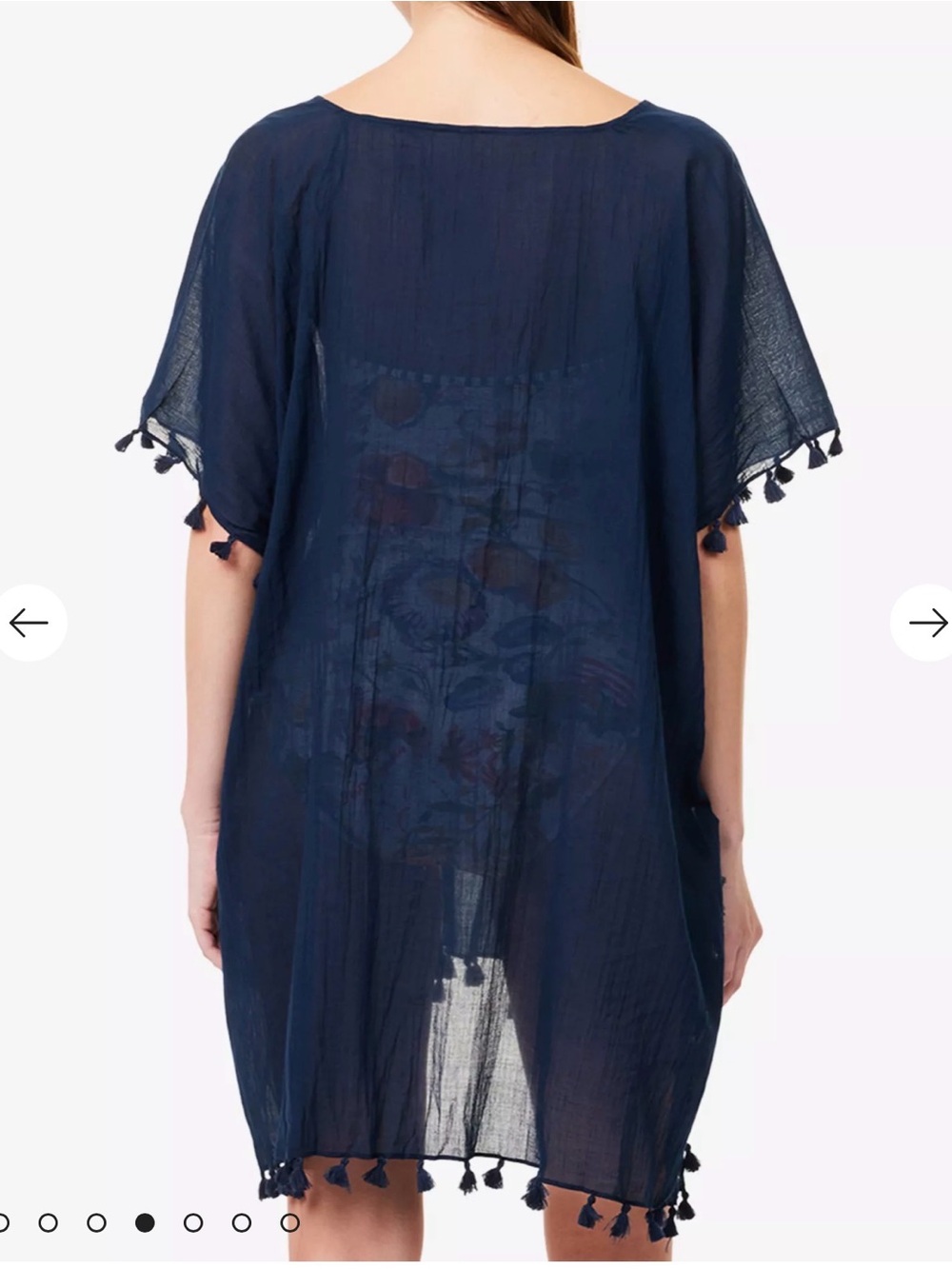 Seafolly Amnesia Cotton Tassel Fringed Swim Cover Up Navy Blue One Size - Picture 3 of 12